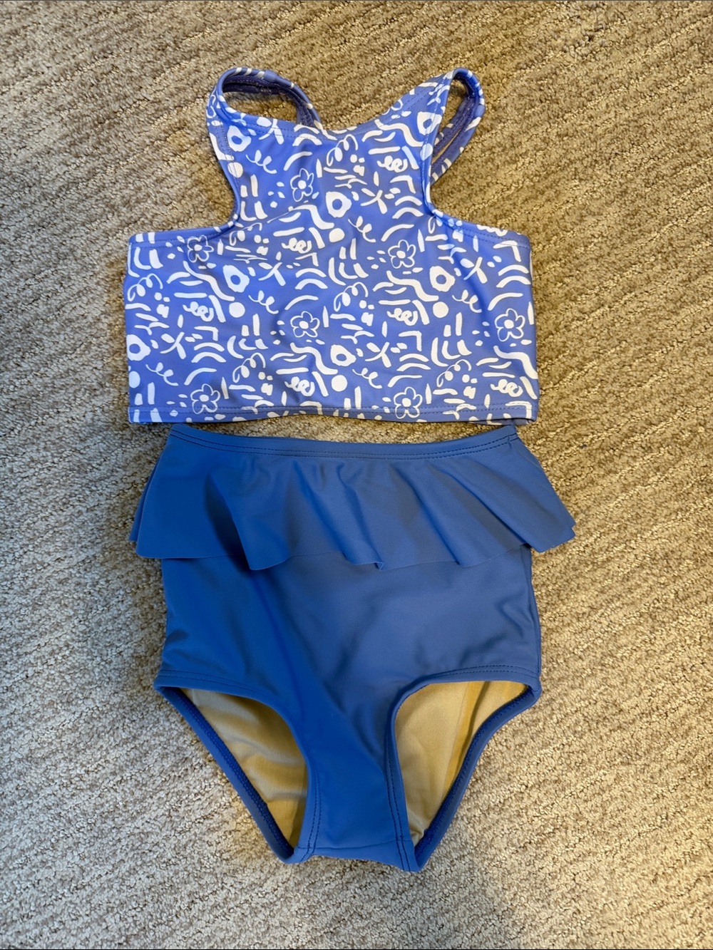 Kortni Jeane Kids Blue Two-Piece Swim Set with Patterned Top